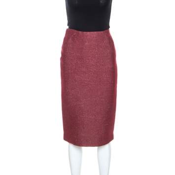 Pre Owned Bottega Veneta Burgundy Cashmere Pencil Skirt S
