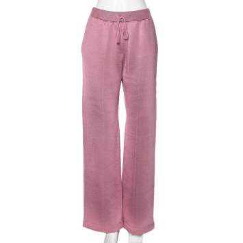 Pre Owned Bottega Veneta Pink Wool Knit Wide Leg Track Pants M