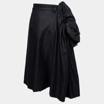 Pre Owned Bottega Veneta Black Cotton & Ramie Floral Appliqued Skirt M