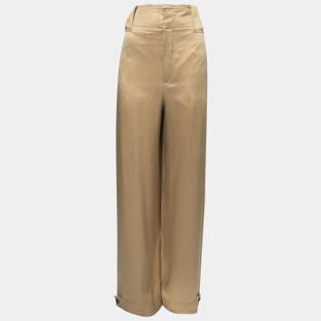Pre Owned Bottega Veneta Beige Silk Trousers M