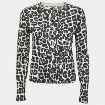 Pre Owned Bottega Veneta Grey Leopard Print Knit Buttoned Cardigan S
