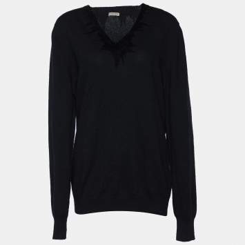 Pre Owned Bottega Veneta Black Cashmere Knit V Neck Jumper XL