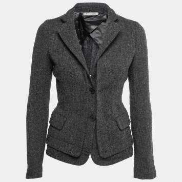 Pre Owned Bottega Veneta Grey Herringbone Pattern Wool Blazer S