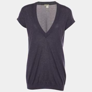 Pre Owned Bottega Veneta Dark Grey Cashmere V-Neck Jumper S