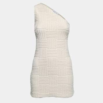 Pre Owned Bottega Veneta White Textured Terry One Shoulder Mini Dress S