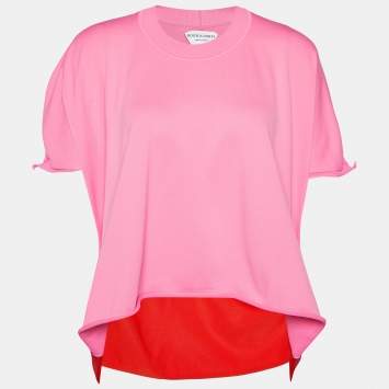 Pre Owned Bottega Veneta Pink & Red Paneled Knit Oversized T-Shirt M