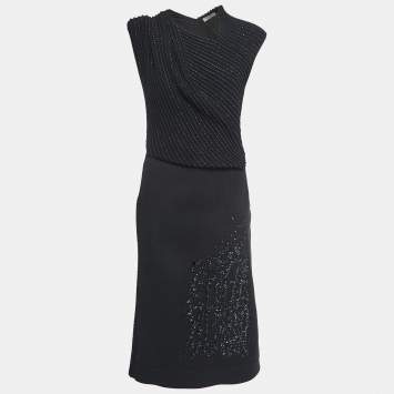 Pre Owned Bottega Veneta Black Wool & Knit Sleeveless Midi Dress M
