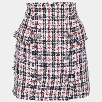 Pre Owned Balmain Multicolor Tweed Mini Skirt M