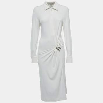 Pre Owned Bottega Veneta Off-White Stretch Knit Long Sleeve Midi Dress S