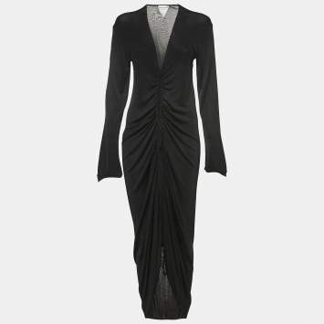 Pre Owned Bottega Veneta Black Mesh Drawstring Detail Dress S