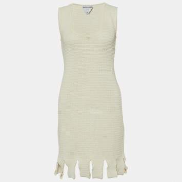 Pre Owned Bottega Veneta Off-White Crochet Knit Sleeveless Mini Dress S 