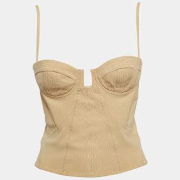 Pre Owned Bottega Veneta Beige Stretch Knit Strappy Corset Top M