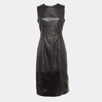 Pre Owned Bottega Veneta Black Leather Sleeveless Midi Dress M
