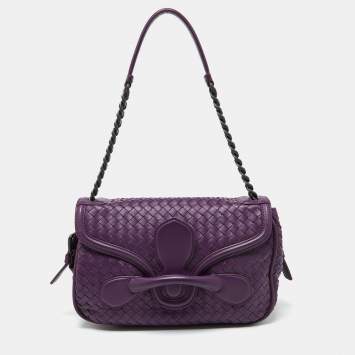 Pre Owned Bottega Veneta Purple Leather Rialto Shoulder Bag