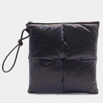 Pre Owned Bottega Veneta Black Leather Padded Square Pouch