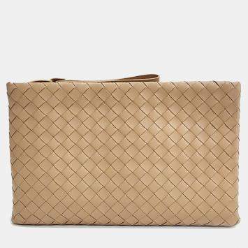 Pre Owned Bottega Veneta Beige Intrecciato Leather Clutch