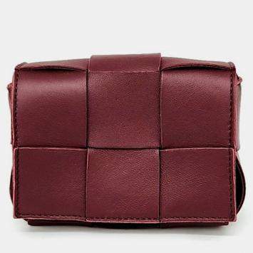 Pre Owned Bottega Veneta Burgundy Maxi Intrecciato Cassette Crossbody Bag