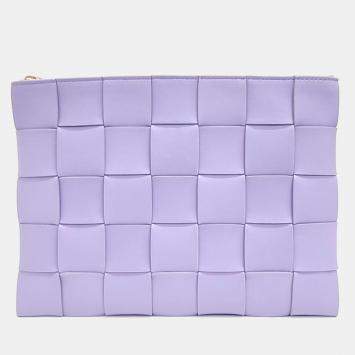 Pre Owned Bottega Veneta Purple Leather Clutch 
