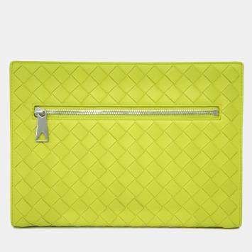 Pre Owned Bottega Veneta Green Intrecciato Leather Clutch