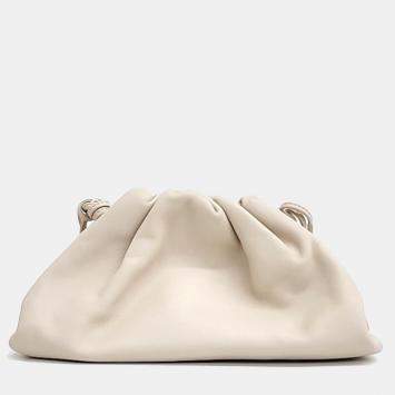 Pre Owned Bottega Veneta Off White Leather Pouch Clutch