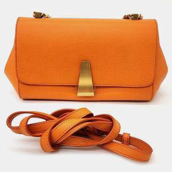Pre Owned Bottega Veneta Orange Leather Medium BV Angle Shoulder Bag 