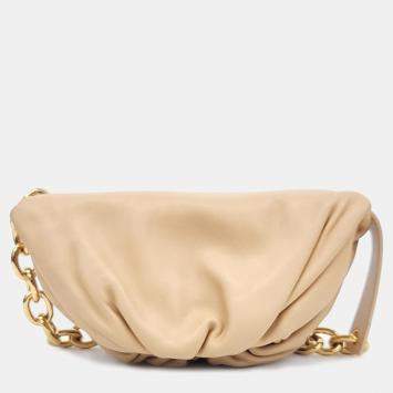 Pre Owned Bottega Veneta Beige Leather Belt Chain Pouch