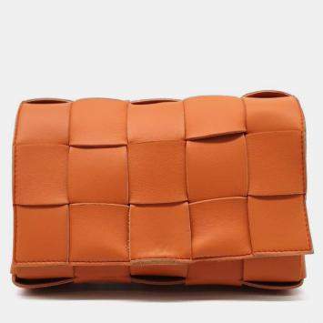 Pre Owned Bottega Veneta Orange Leather Cassette Shoulder Bag