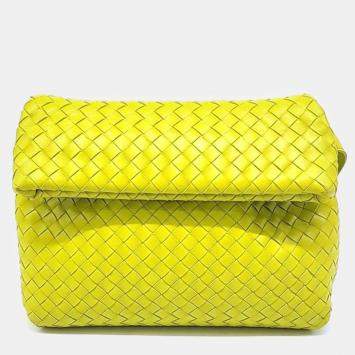 Pre Owned Bottega Veneta Yellow Nappa Intrecciato The Fold Crossbody Bag