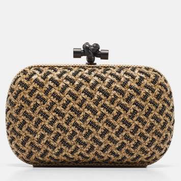 Pre Owned Bottega Veneta Cream Intrecciato Leather Beaded Knot Clutch