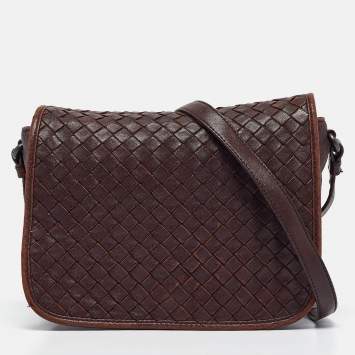 Pre Owned Bottega Veneta Burgundy Intrecciato Leather Flap Crossbody Bag