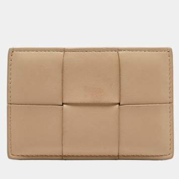 Pre Owned Bottega Veneta Cream Intrecciato Leather Cassette Flat Card Holder