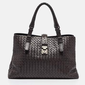 Pre Owned Bottega Veneta Dark Brown Intrecciato Leather Medium Roma Tote