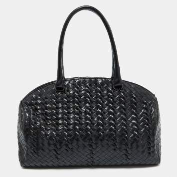Pre Owned Bottega Veneta Black Intrecciato Leather Satchel