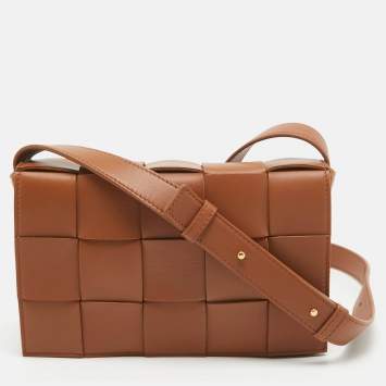 Pre Owned Bottega Veneta Brown Intrecciato Leather Cassette Shoulder Bag