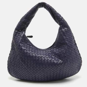 Pre Owned Bottega Veneta Blue Intrecciato Leather Small Veneta Hobo