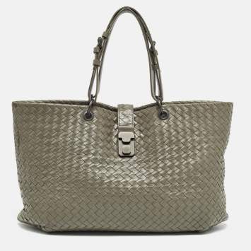 Pre Owned Bottega Veneta Grey Intrecciato Leather Capri Tote
