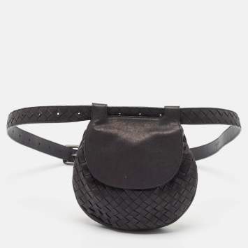 Pre Owned Bottega Veneta Black Intrecciato Leather Belt Bag