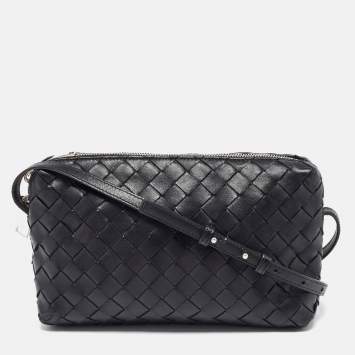 Pre Owned Bottega Veneta Black Intrecciato Leather Crossbody Bag