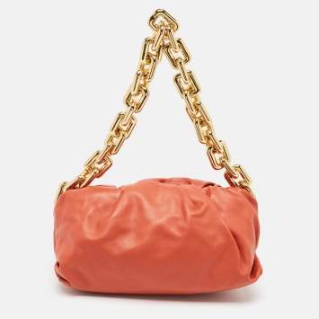 Pre Owned Bottega Veneta Brown Brick Leather Leather The Chain Pouch Bag