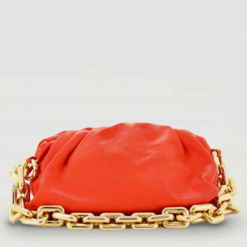 Pre Owned Bottega Veneta Orange Chain Pouch With Gold Chain