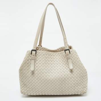 Pre Owned Bottega Veneta Off White Intrecciato Leather Cesta Tote