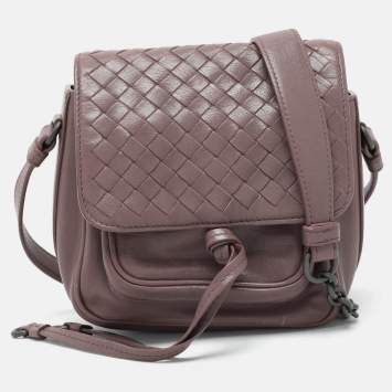 Pre Owned Bottega Veneta Mauve Beige Intrecciato Leather Flap Shoulder Bag