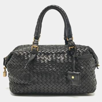 Pre Owned Bottega Veneta Black Intrecciato Leather Montaigne Satchel
