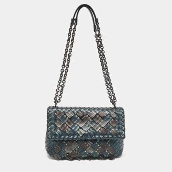 Pre Owned Bottega Veneta Metallic Intrecciato Leather Small Fringe Olimpia Shoulder Bag