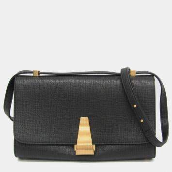 Pre Owned Bottega Veneta Black Textured Leather BV Angle Shoulder Bag