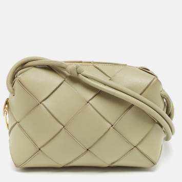 Pre Owned Bottega Veneta Light Green Intreccio Leather Small Cassette Camera Bag
