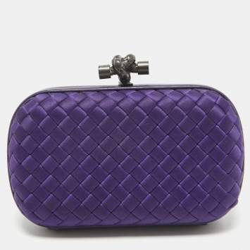 Pre Owned Bottega Veneta Purple Intrecciato Satin Knot Clutch