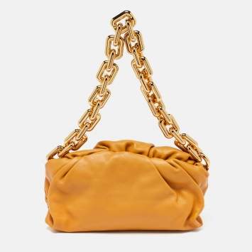 Pre Owned Bottega Veneta Mustard Leather Chain Pouch