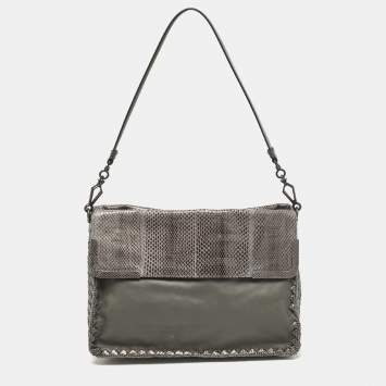 Pre Owned Bottega Veneta Grey Intrecciato Leather and Karung Leather Shoulder Bag