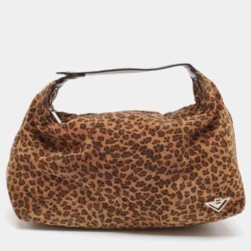 Pre Owned Bottega Veneta Brown Leopard Print Nylon Pouch